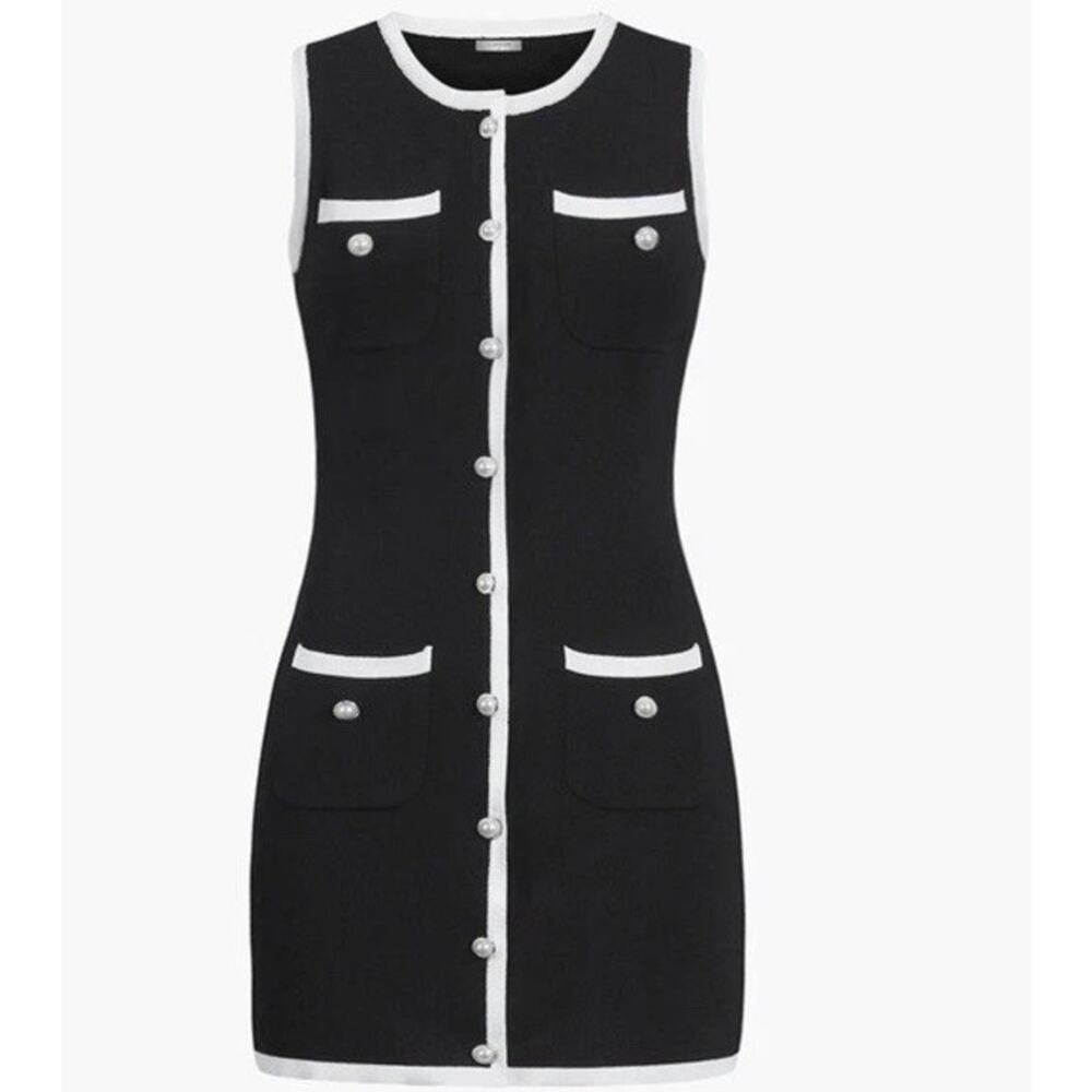 Commense Multi Pocket Button Sleeveless Short Sweater‎ Dress Size Small NWT